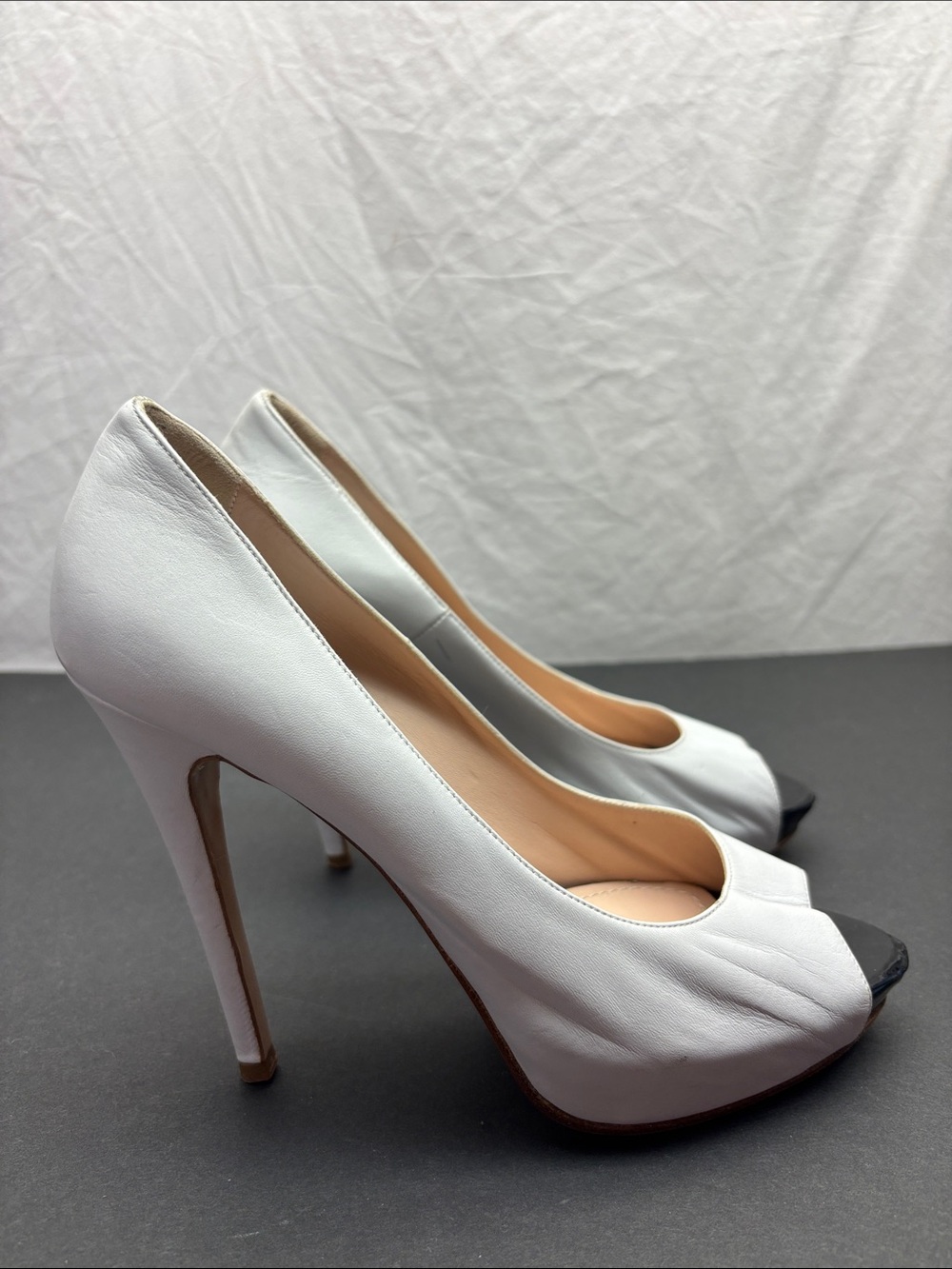 Baldan Women's White Peep-Toe High Heel Pumps, SZ 39 EU, box 59